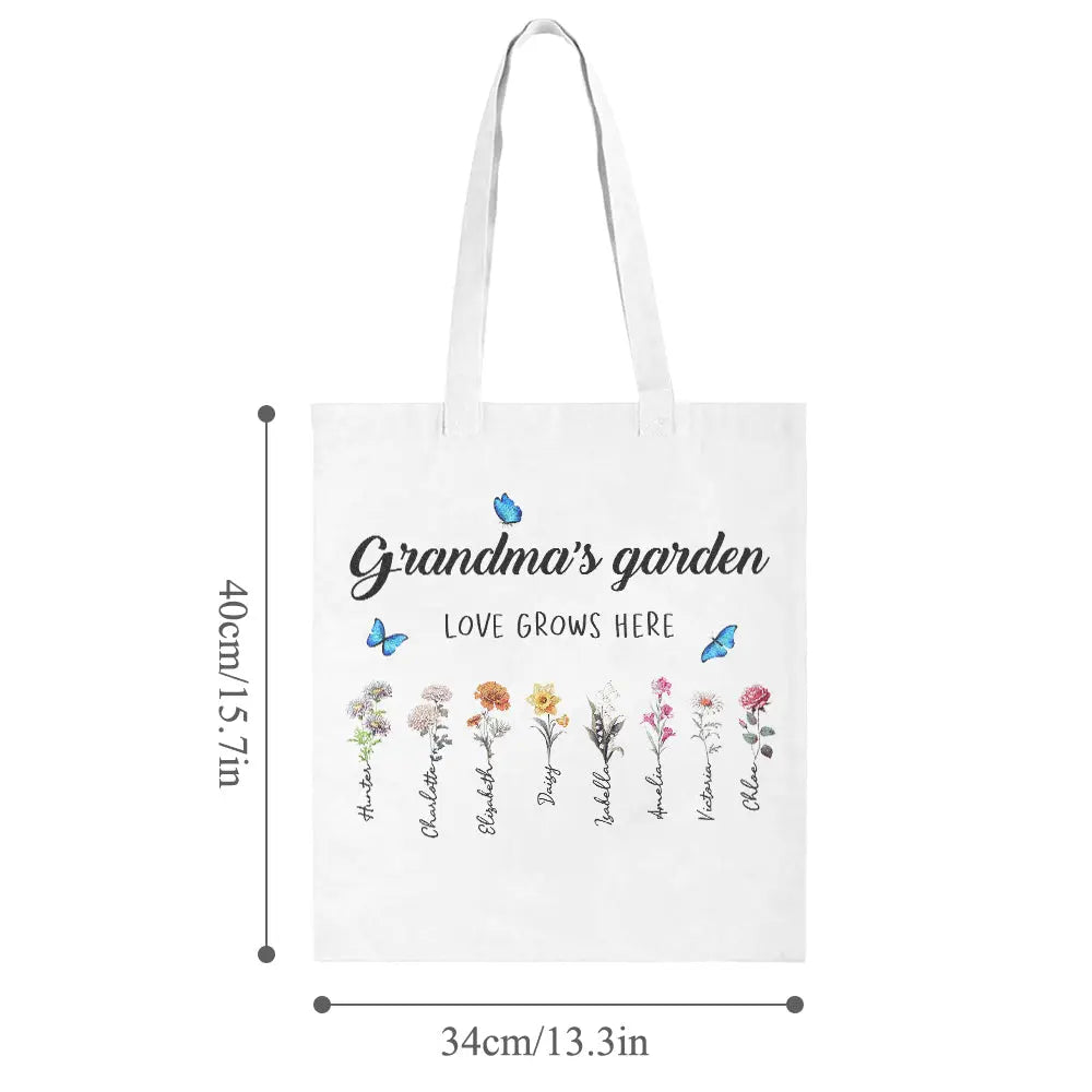 Personalized Birth Month Flowers Grandma's Garden Tote Bag Mom's Garden Tote Bag With Kids Names Gift For Grandma