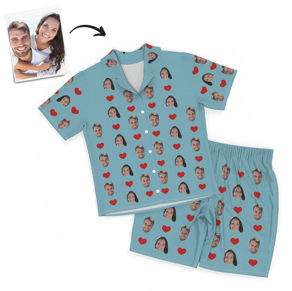 Custom Two Face Pajama Set Heart Short Sleeve Pajamas - 6 Colors