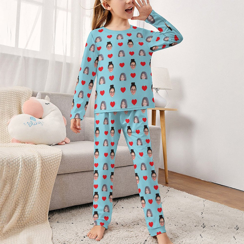 Custom Two Face Children's Sleepwear Long Sleeves Girls Pajamas Set