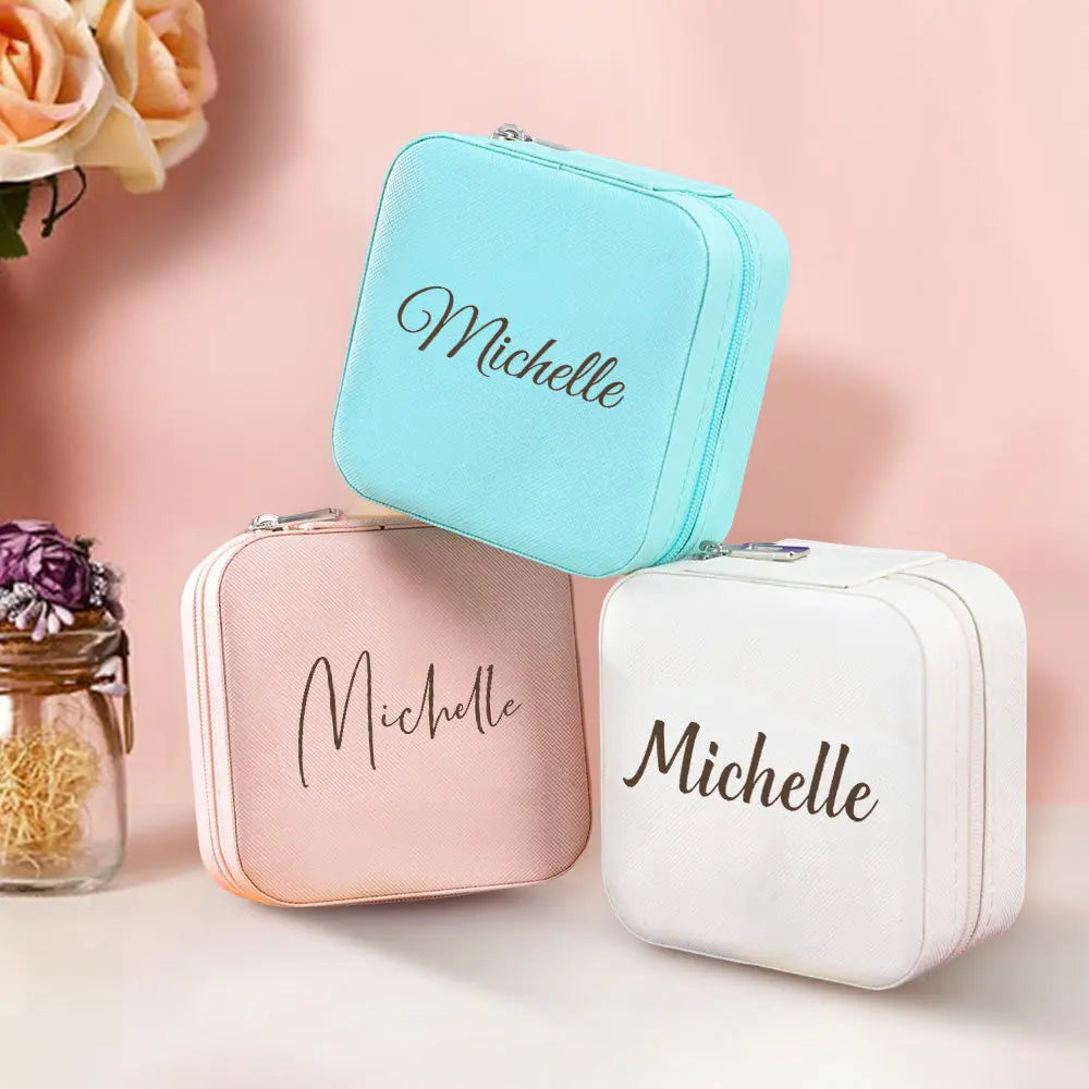 Personalized Name PU Leather Jewelry Box Jewelry Organizer Gifts for Her Wedding Gift