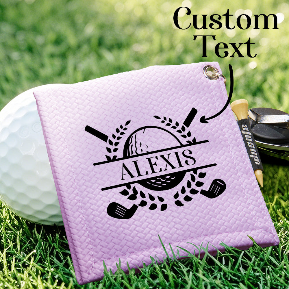 Personalized Text PU Leather Absorb Water Golf Towel with Golf Tees Retractable Clip Gift for Golf Lovers