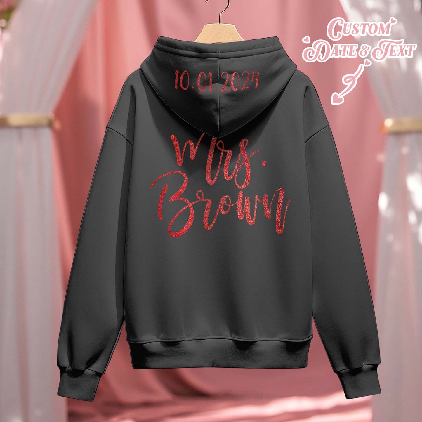 Personalized Mrs Bride Hoodie with Name Zip Up Hoodie Wedding Bridal Shower Gift for Bride