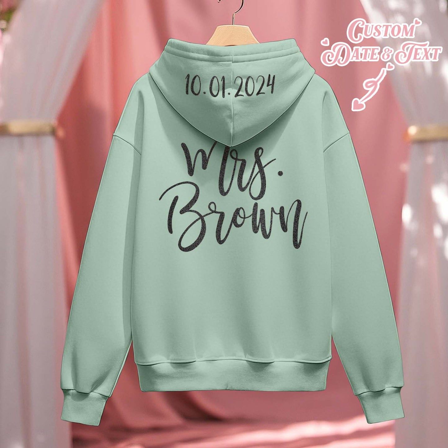 Personalized Mrs Bride Hoodie with Name Zip Up Hoodie Wedding Bridal Shower Gift for Bride