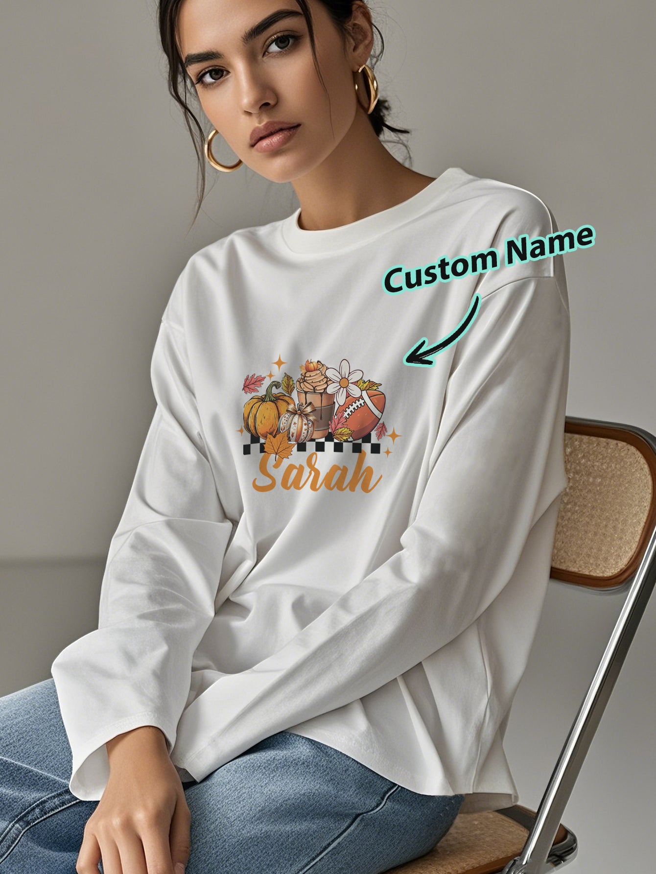 Custom Engraved Personalized Name Halloween Long Sleeve T-Shirt