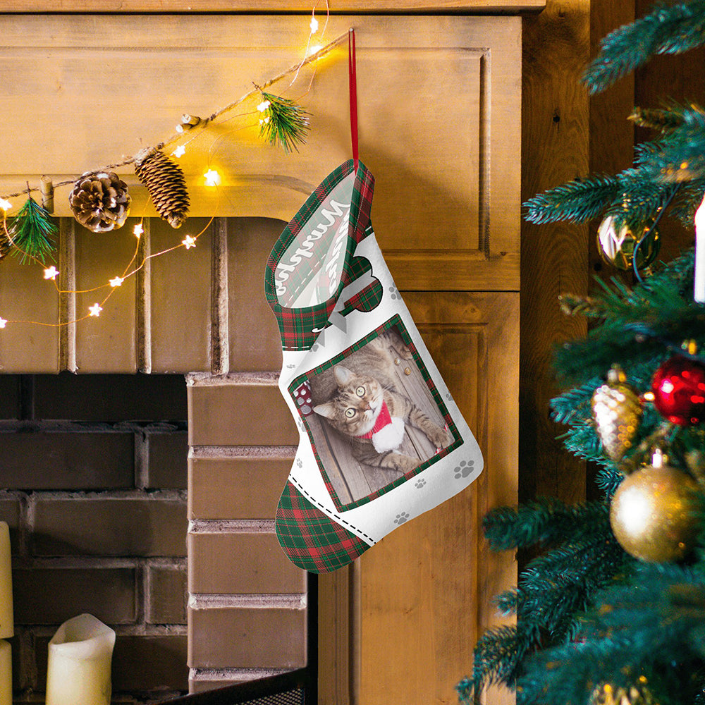 Personalized Christmas Stocking with Photo and Text Gift for Pets