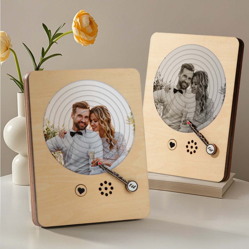 Personalized Photo Wooden Album Music Record Player Wedding Anniversary Gift for Couples