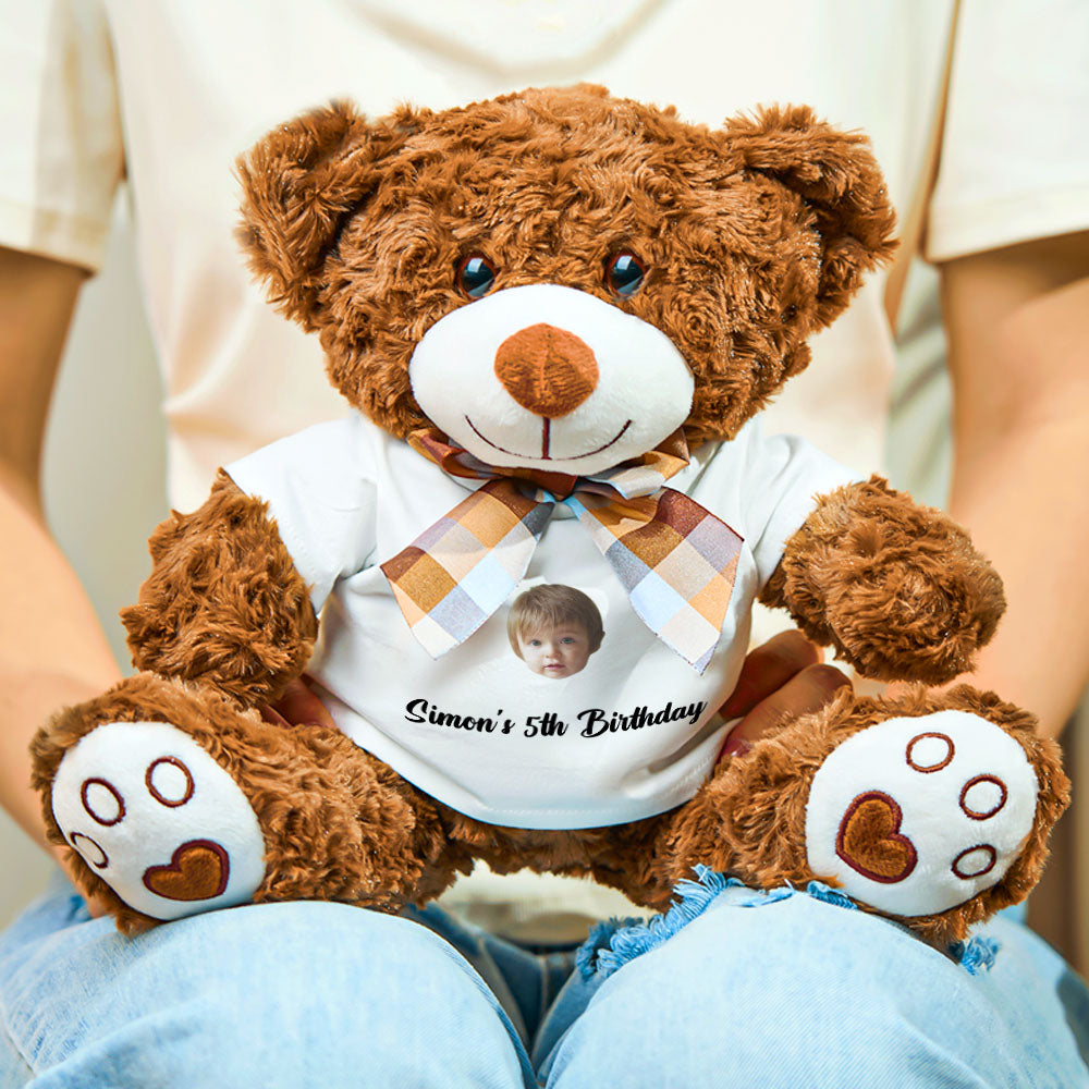 Personalized Bear Plush Stuffed Toy with Custom Text and Face Gift for Kids