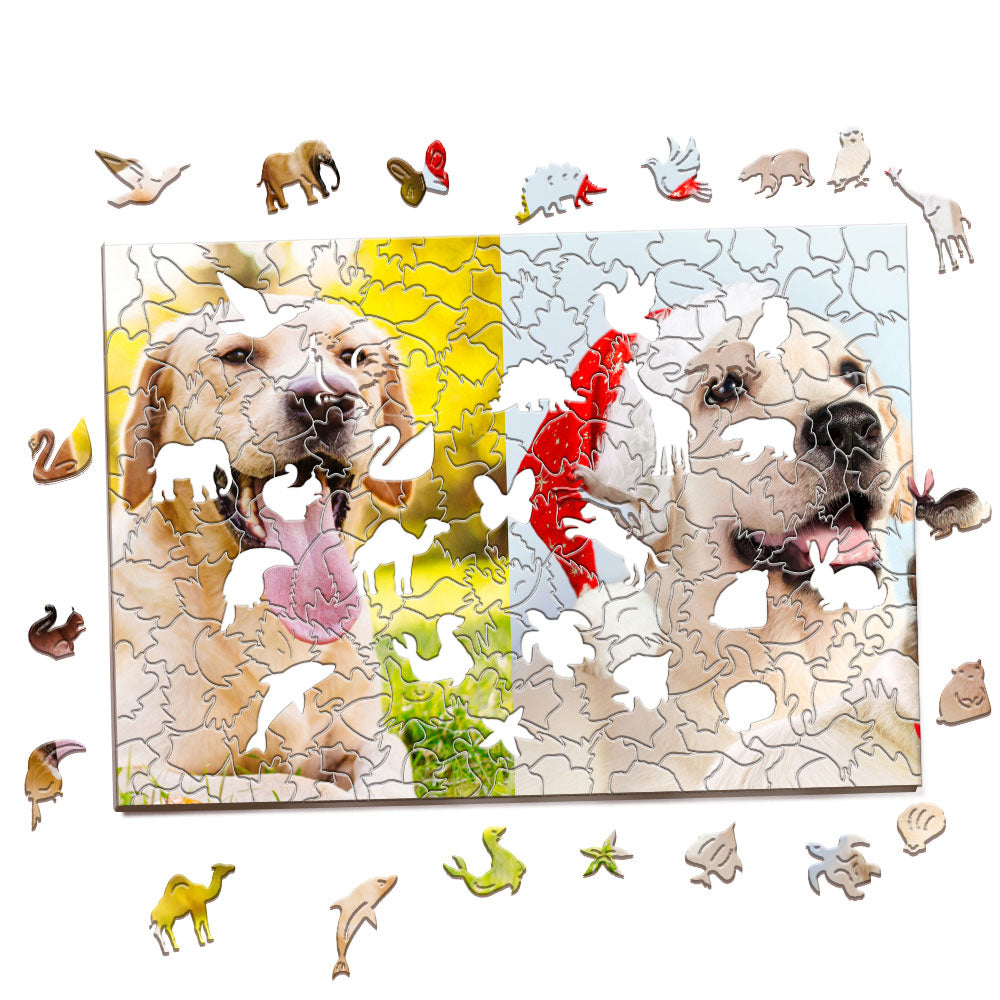 Personalized Animal Wood Puzzle Custom Jigsaw Puzzle with 1-4 Photos