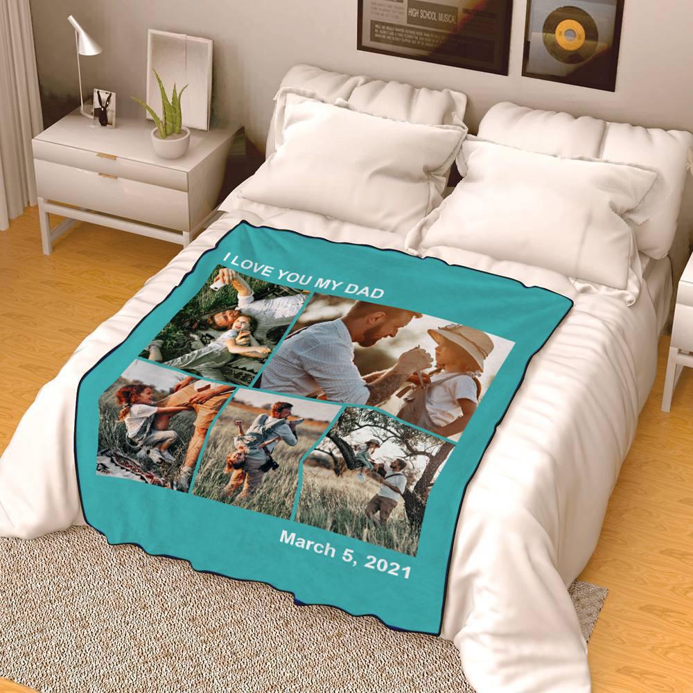 Personalised 5 Photos Fleece Blankets Custom Text Throw Couples Blanket