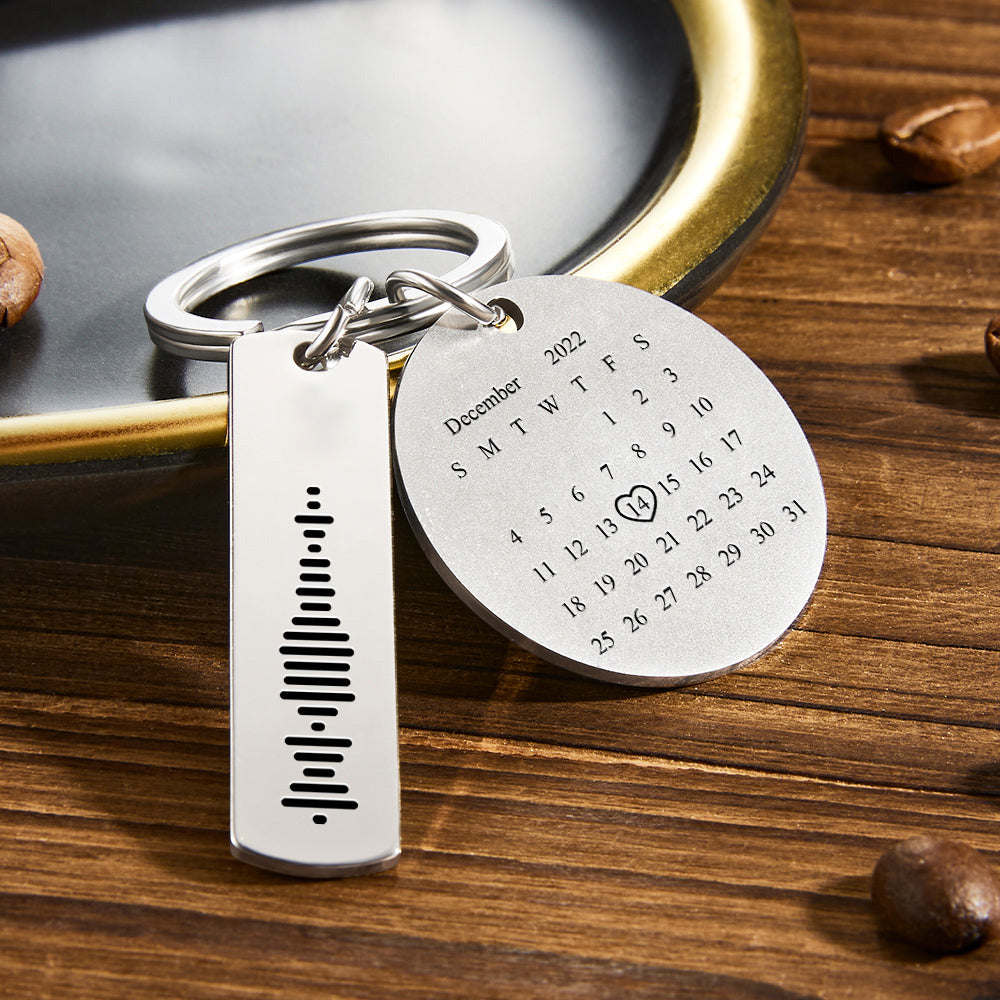 Personalized Engraved Calendar Music Code Metal Keychain