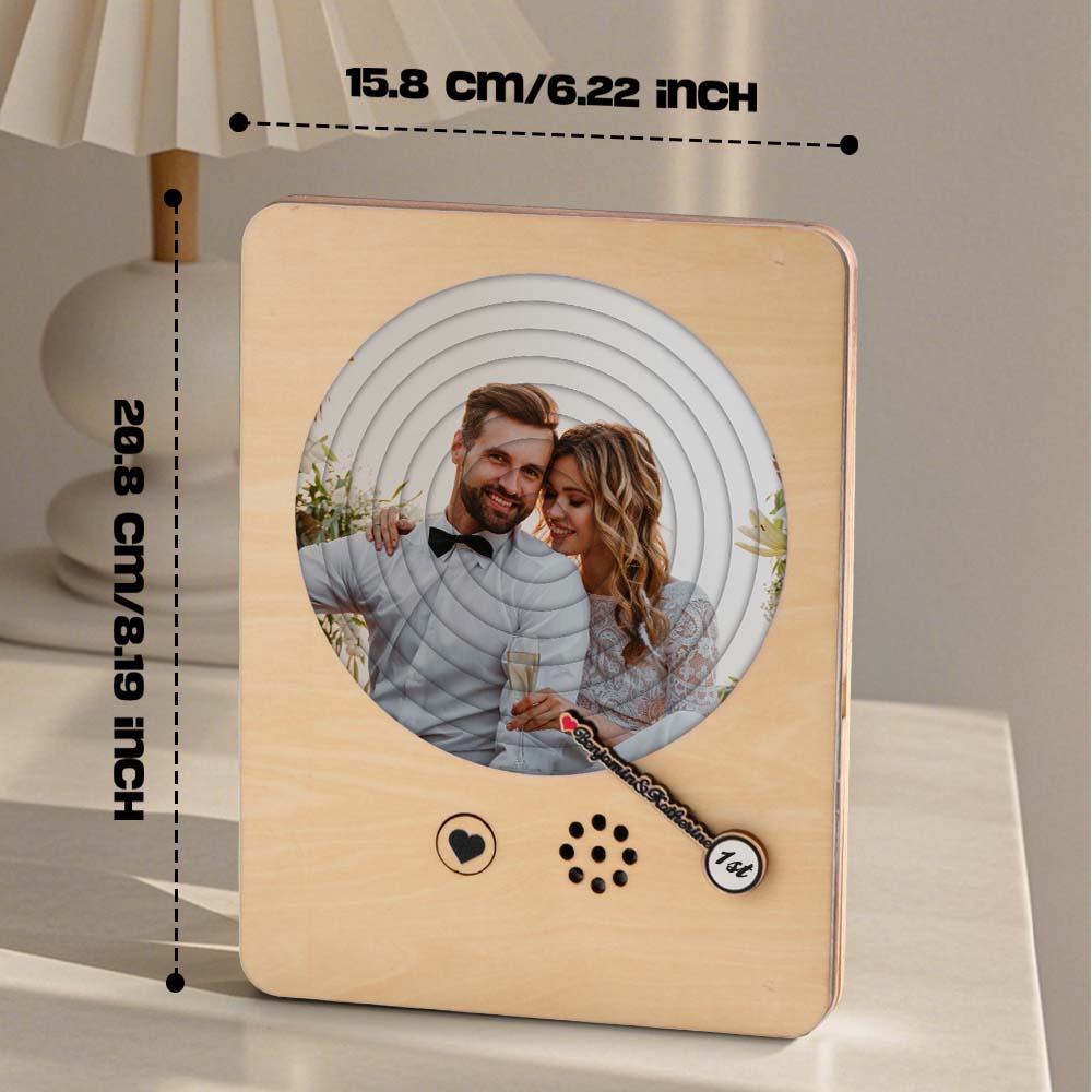 Personalized Photo Wooden Album Music Record Player Wedding Anniversary Gift for Couples