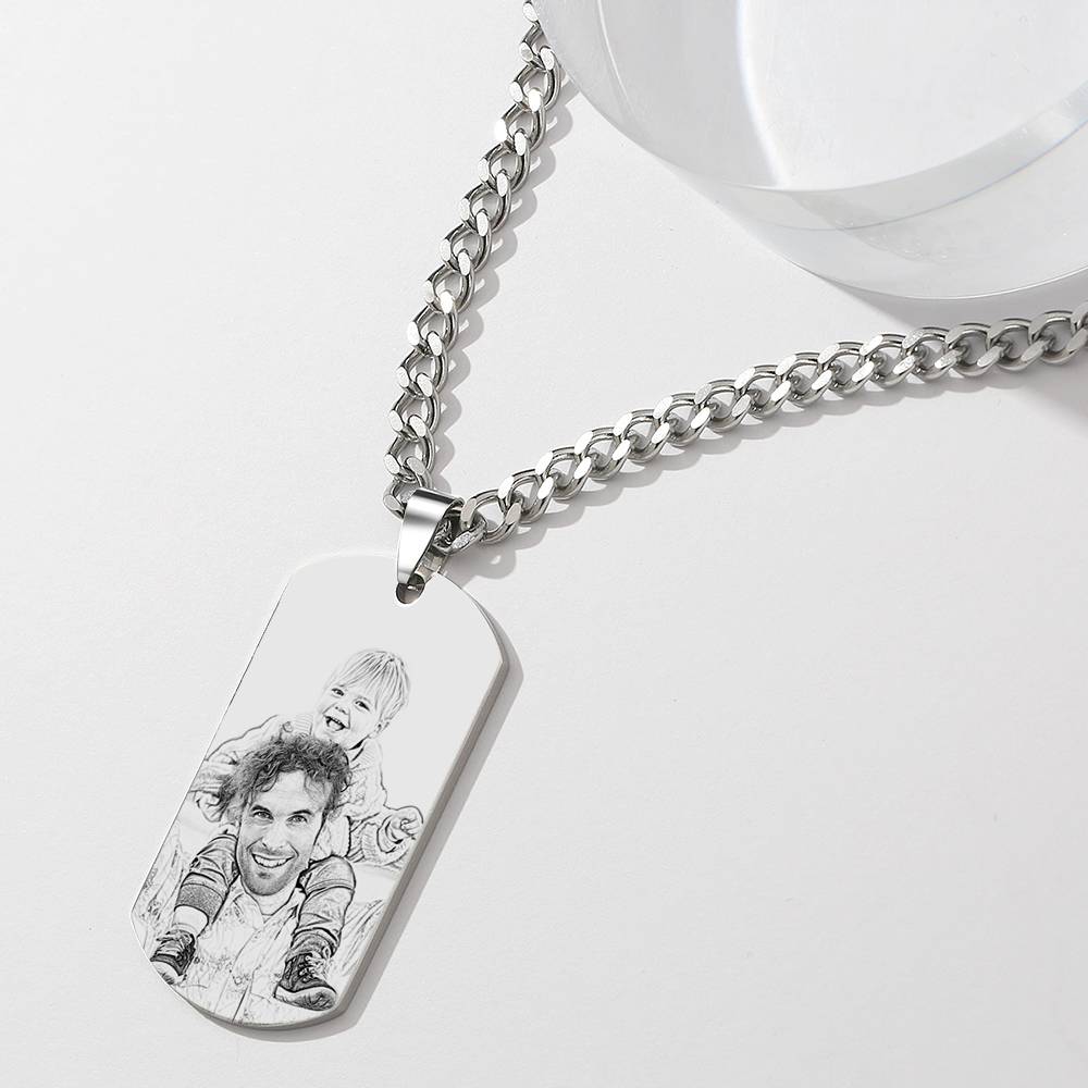 Father's Gifts Personalized Mens Dog Tag Engraved Photo Necklace