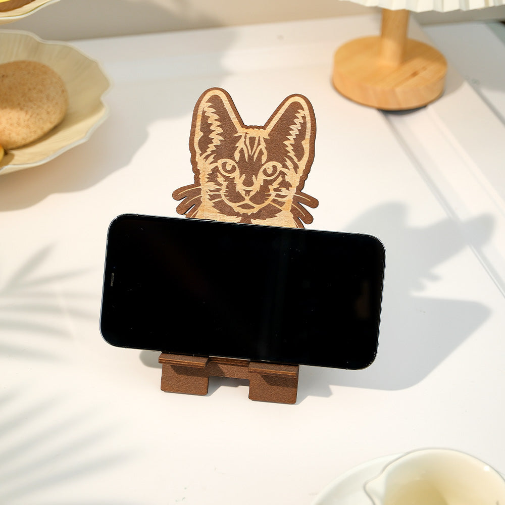 Personalized Engraved Pet Portrait Wooden Phone Stand Holder Gift for Pet Lovers