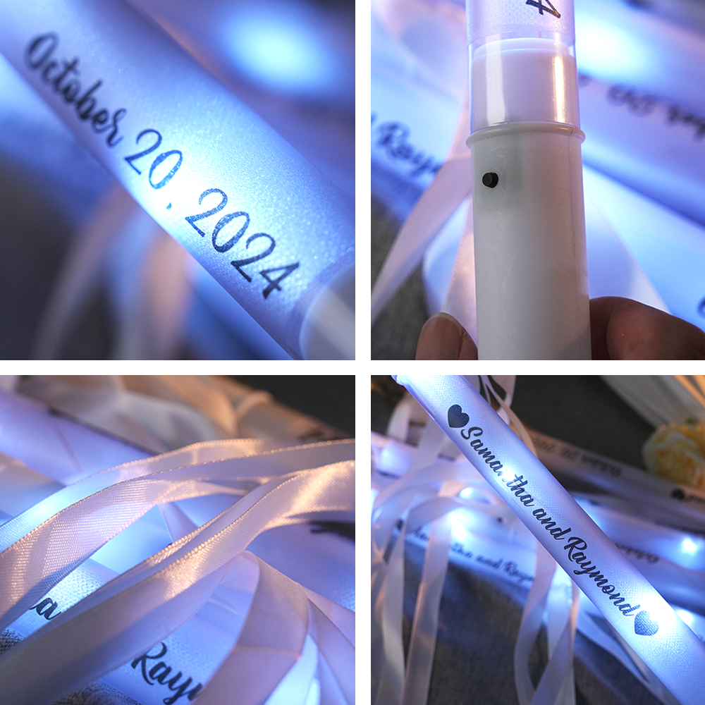 Personalized Light Up LED Stick Wedding Wands with Ribbon Lights Wedding Party Favor