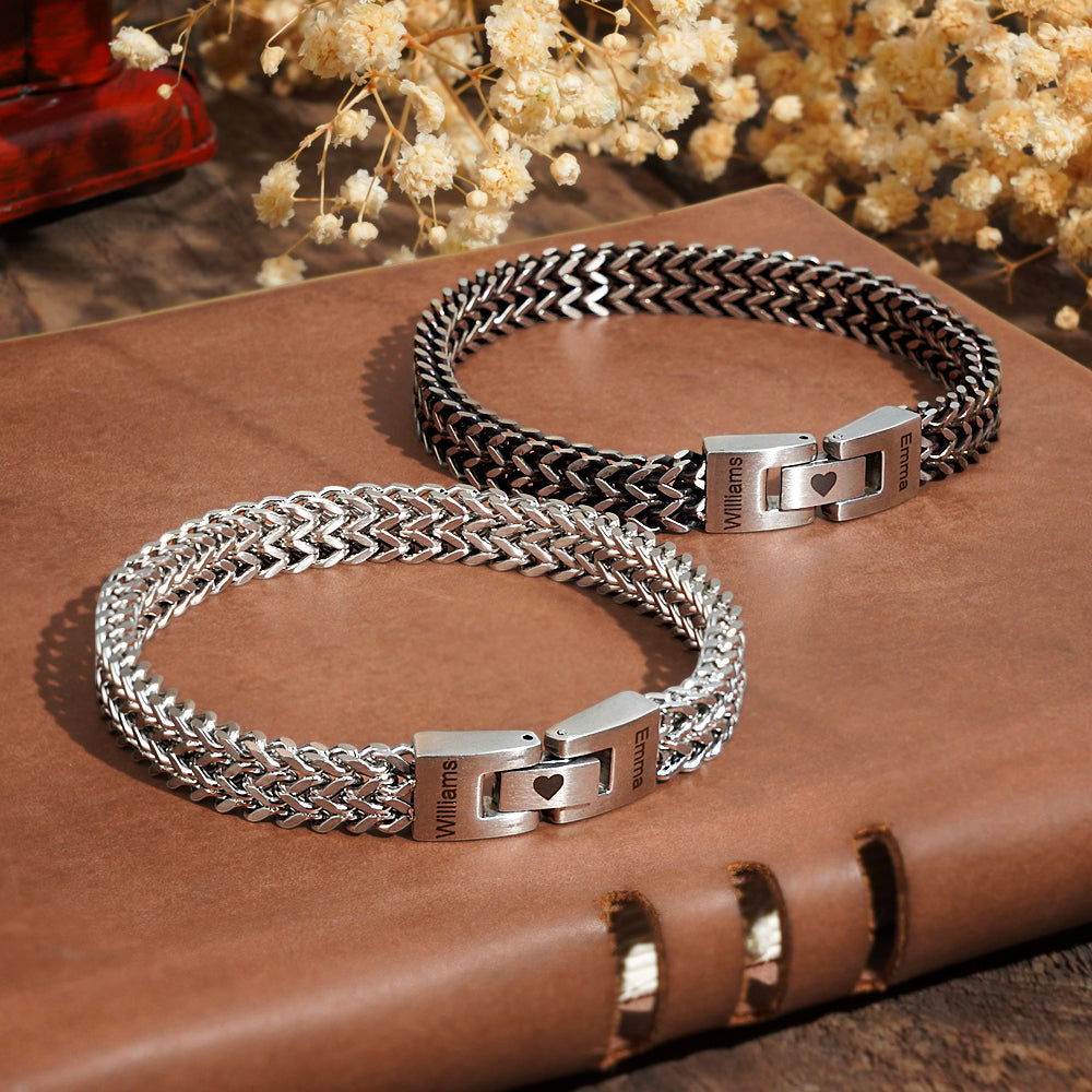 Personalized Men's Stainless Steel Interlocking Bracelet with Engraved Names Bracelet Gift for Him