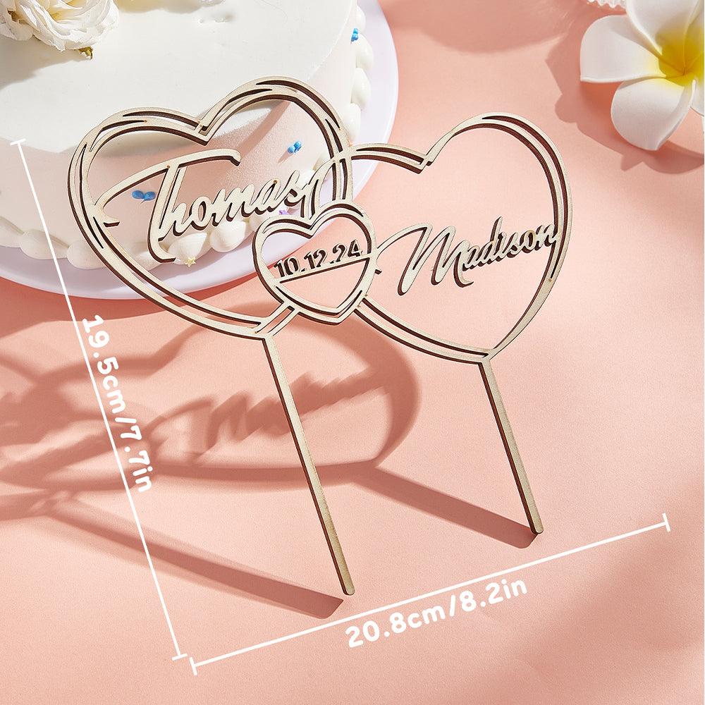 Personalized Cake Topper with Hearts for Wedding