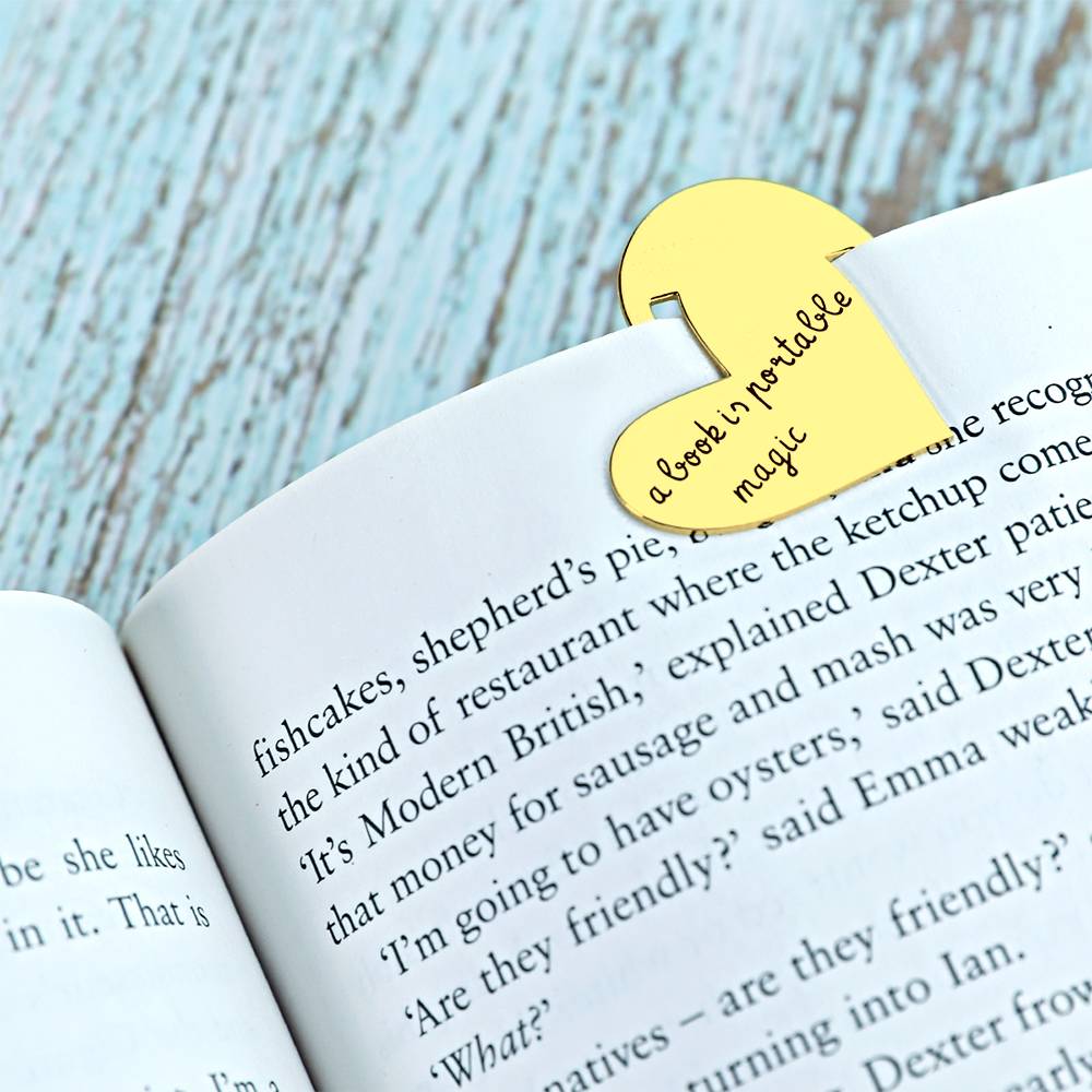 Custom Engraved Heart Metal Bookmark with Text