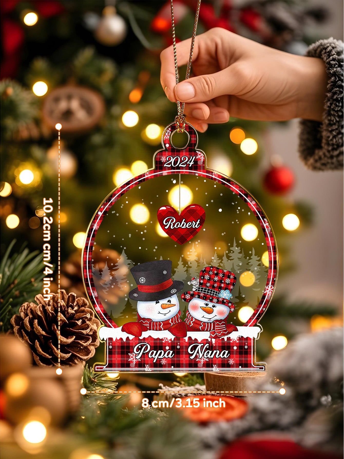 Personalized Snowman Christmas Ornament with Family Name Snowball Ornament Gift for Family