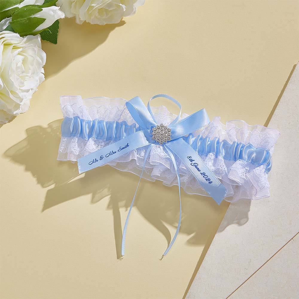 Personalized Wedding Garter with Name and Wedding Date Excellent Gift for the Bride Something Blue