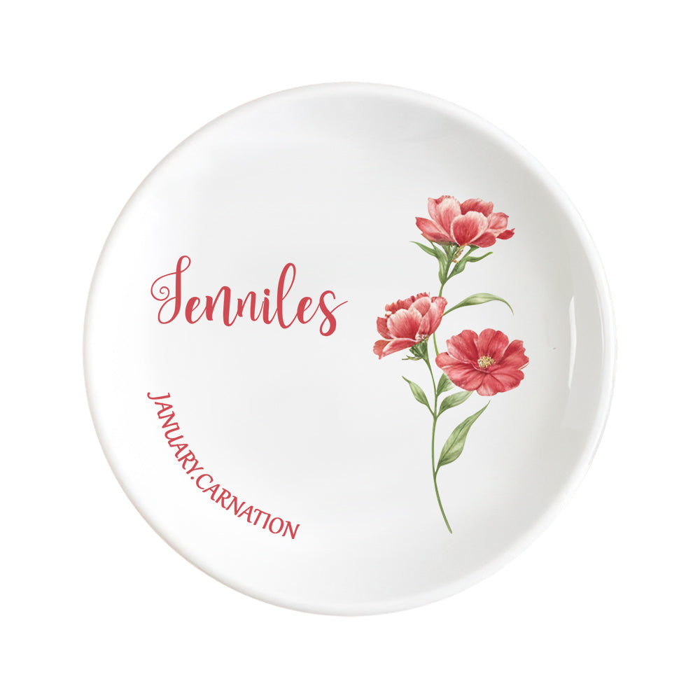 Personalized Birth Flower Floral Ring Jewelry Dish Gift for Her