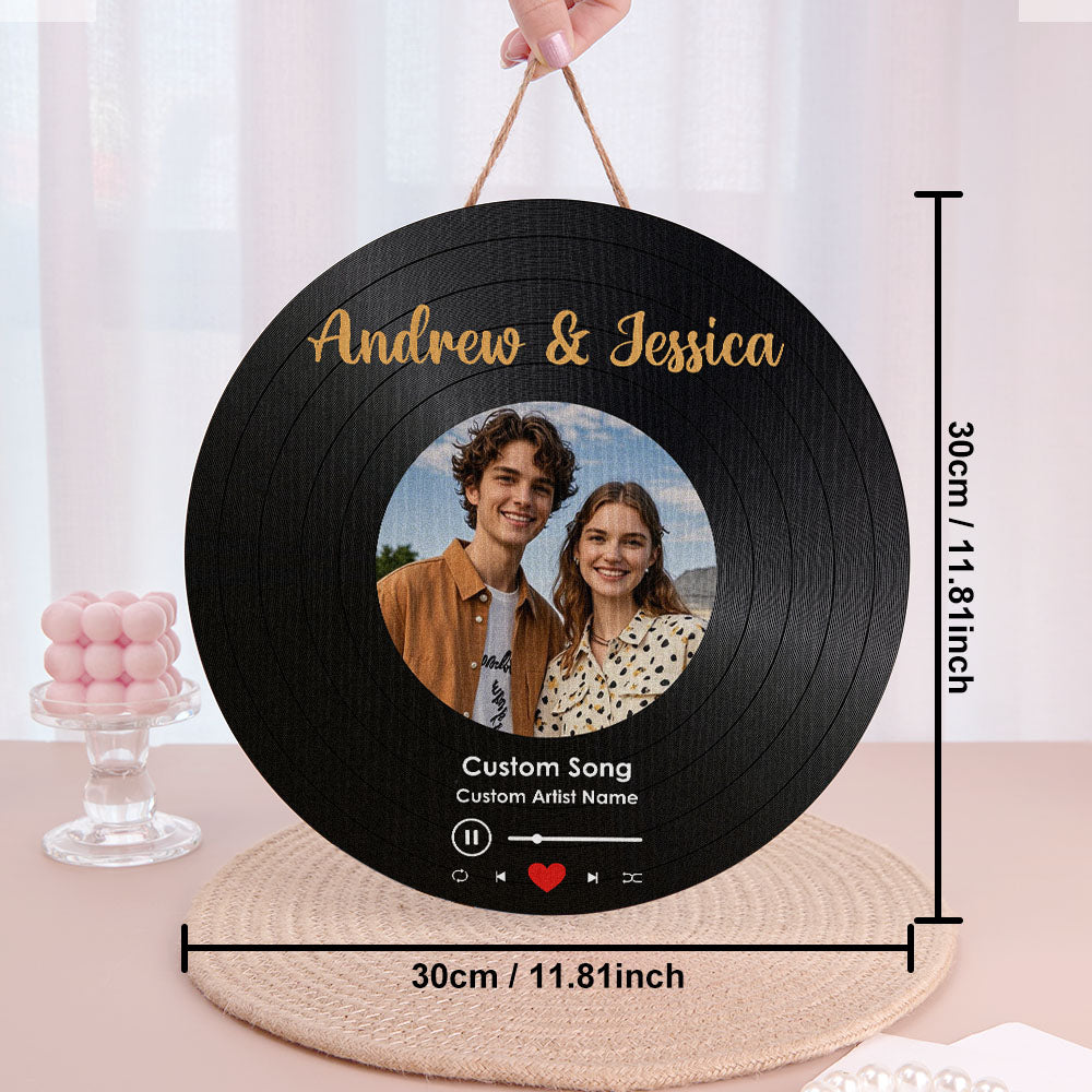 Personalized Music Vinyl Record Photo Round Wood Sign Gift for Lover