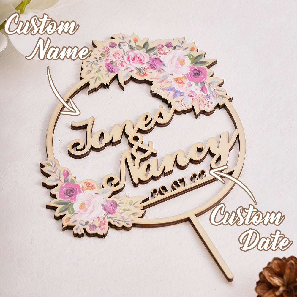 Personalized Flower Cake Topper Custom Name Cake Topper for Wedding