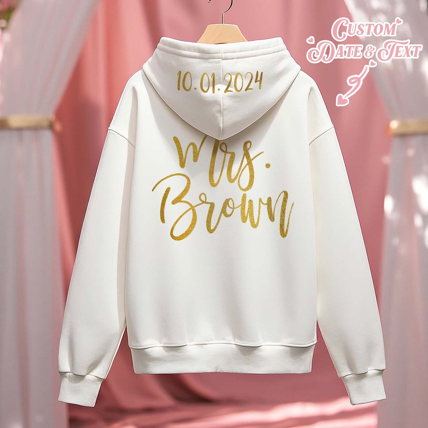 Personalized Mrs Bride Hoodie with Name Zip Up Hoodie Wedding Bridal Shower Gift for Bride