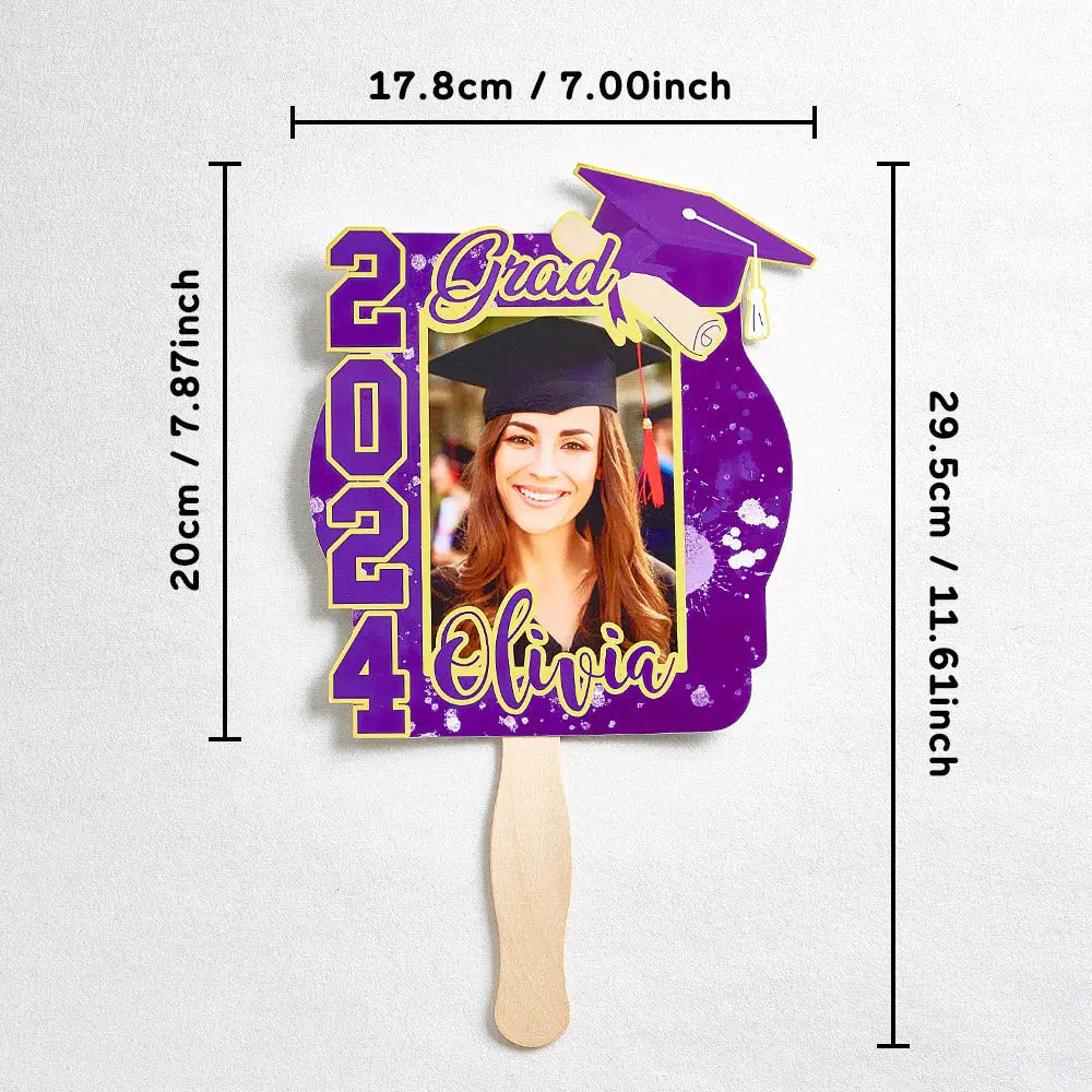 Personalized Multicolor 2024 Grad Graduation Photo Fan with Name Photo Props Graduation Gift for Graduate