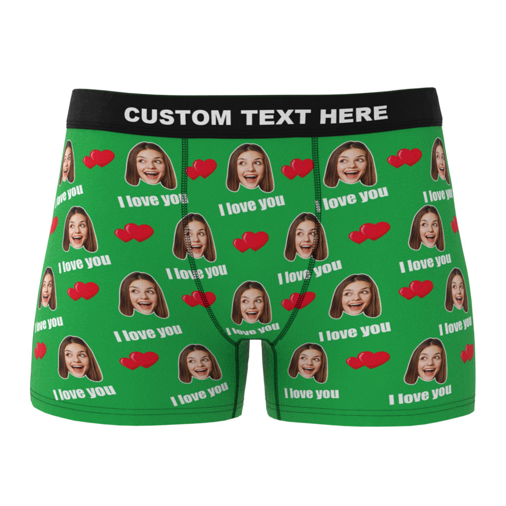 Custom I Love You Men's Boxer Shorts Personalized Underwear with Face