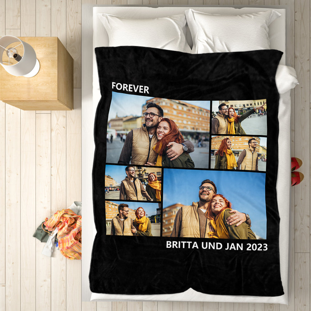 Custom Collage Fleece Blanket with Text - 6 Photos