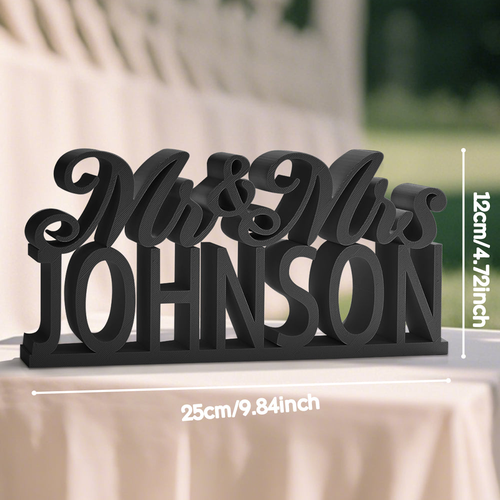 Personalized 3D Printed Mr and Mrs Table Sign Freestanding Last Name Sign Wedding Head Table Decor