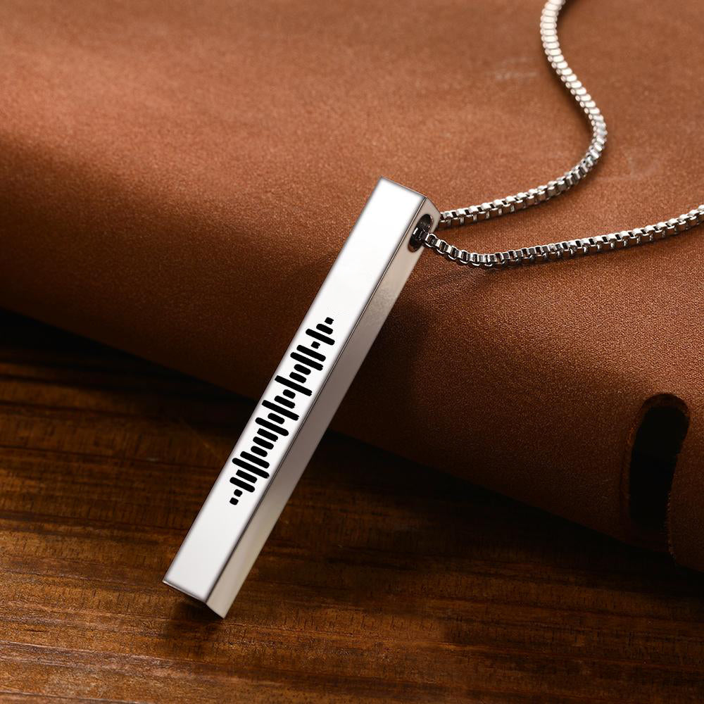 Custom Engraved Stainless Steel Scannable Music 3D Vertical Bar Necklace