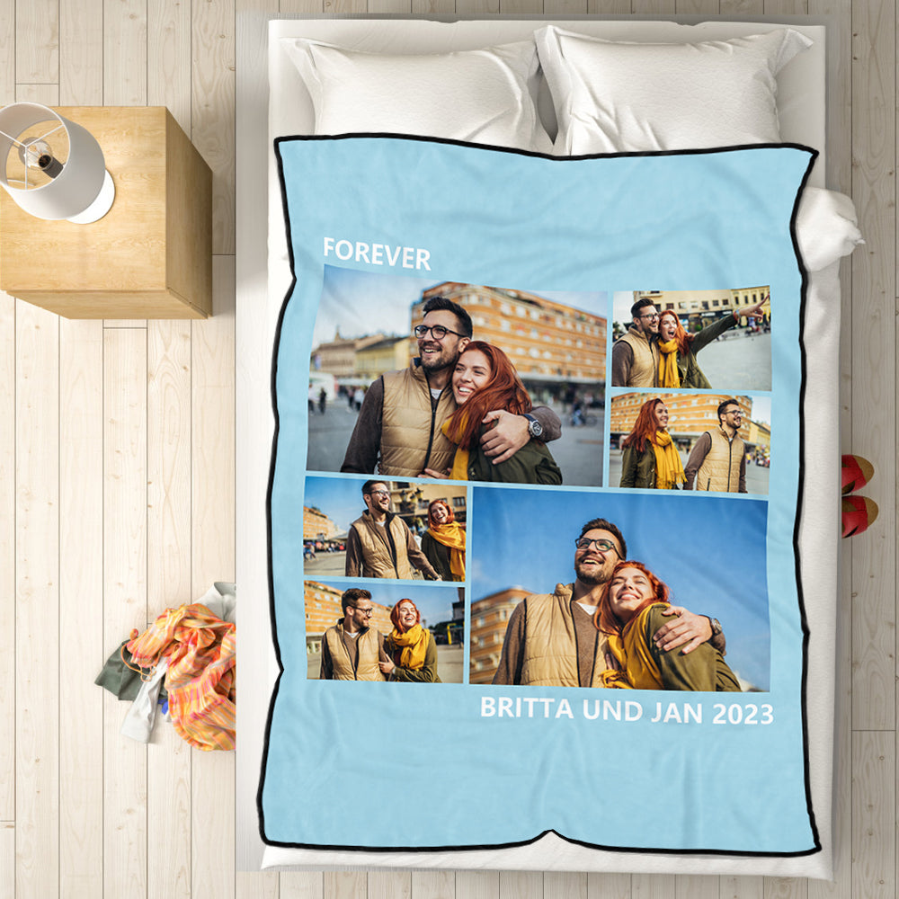 Custom Collage Fleece Blanket with Text - 6 Photos