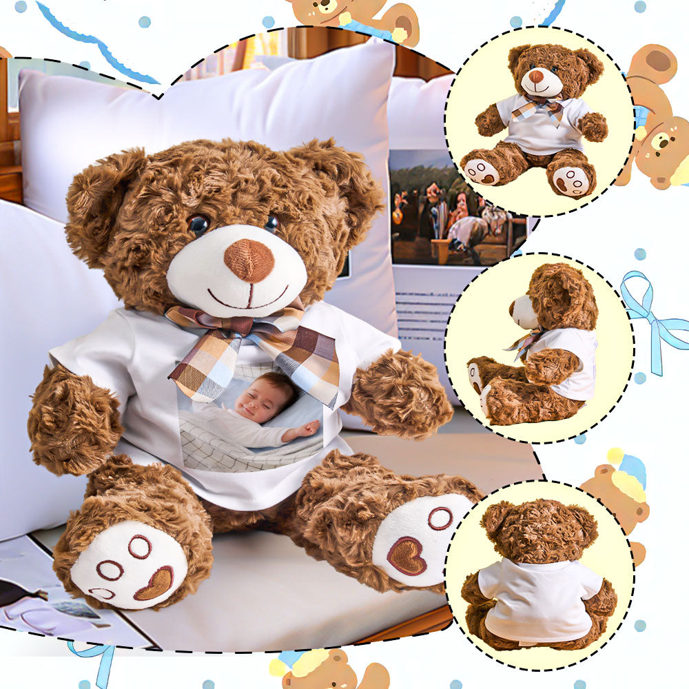 Personalized Bear Plush Stuffed Toy with Photo Gift for Kids