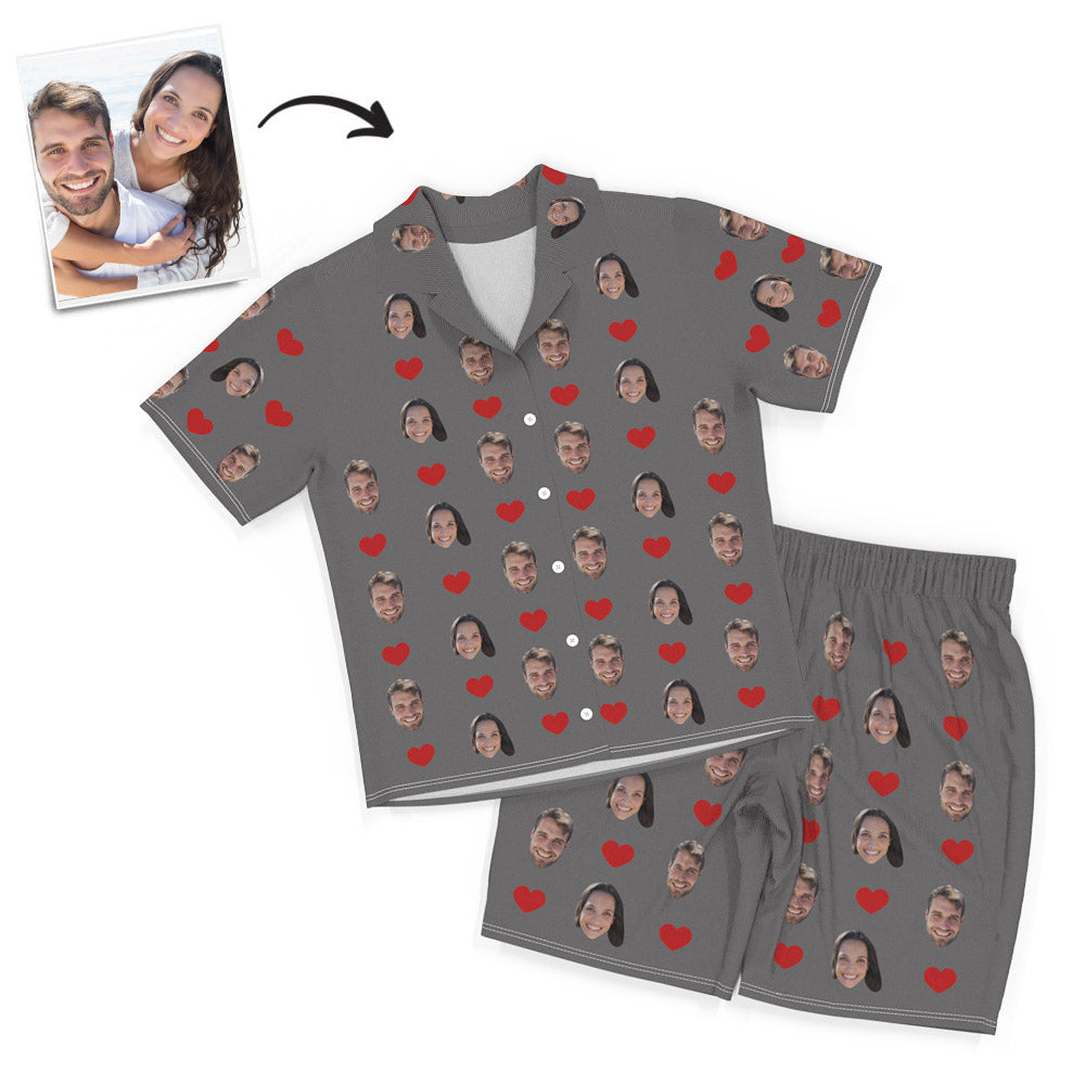 Custom Two Face Pajama Set Heart Short Sleeve Pajamas - 6 Colors