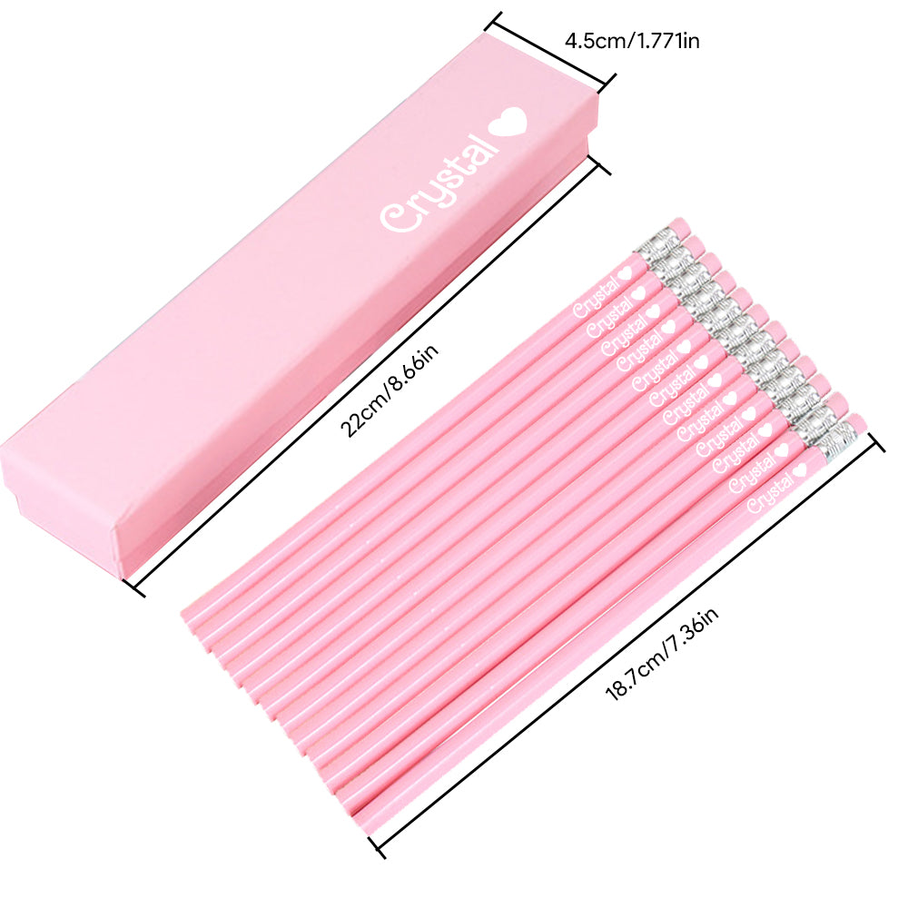 Personalized Name Pink Box of 12 HB Pencils with Eraser Pink Stationery Set Back to School Gift for Kids