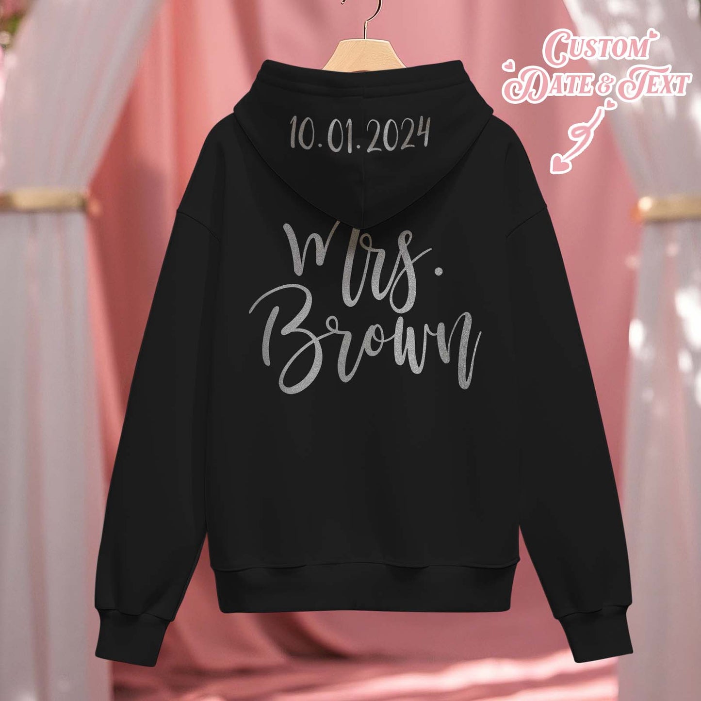 Personalized Mrs Bride Hoodie with Name Zip Up Hoodie Wedding Bridal Shower Gift for Bride