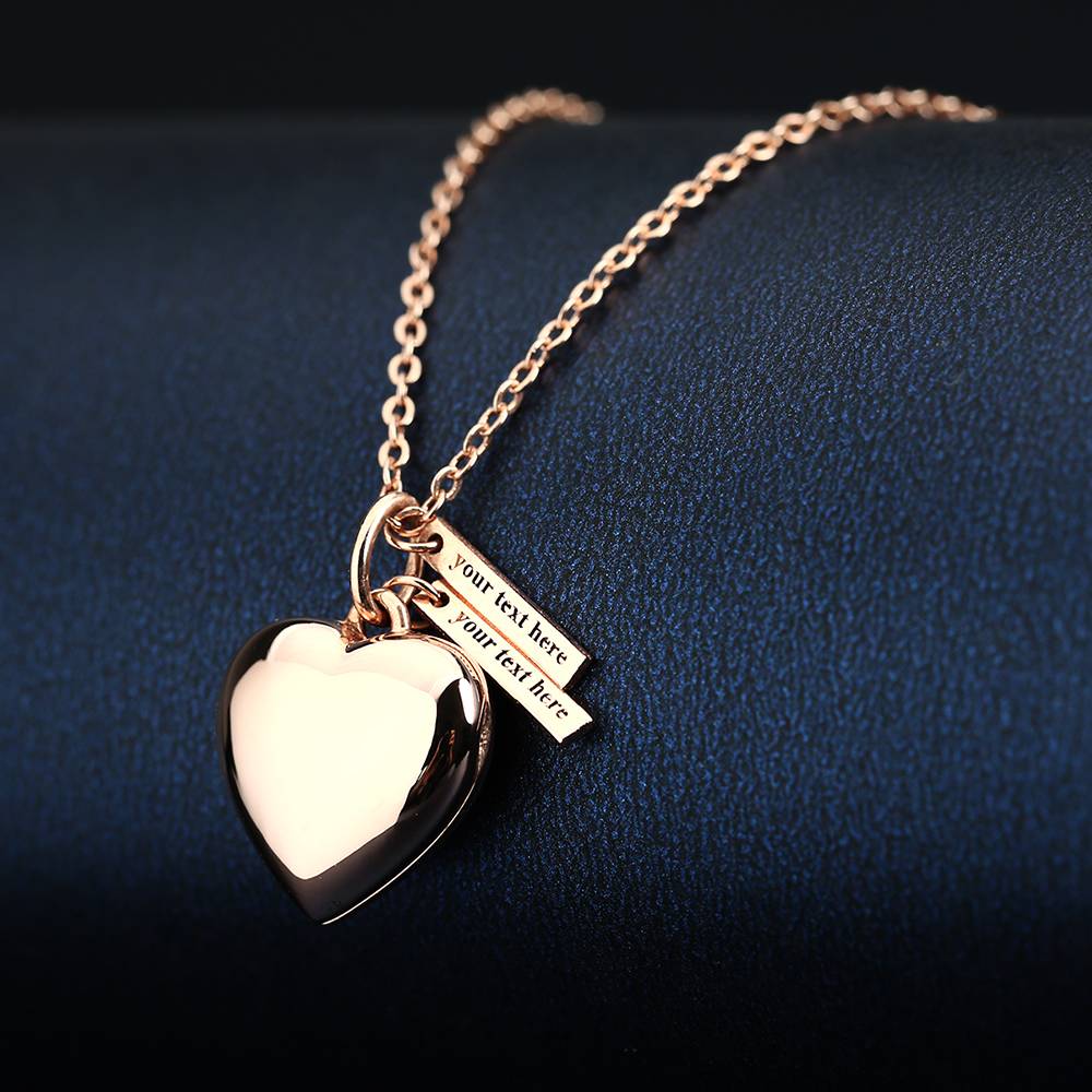 Custom Heart Photo Locket Necklace with Two Engraved Bars