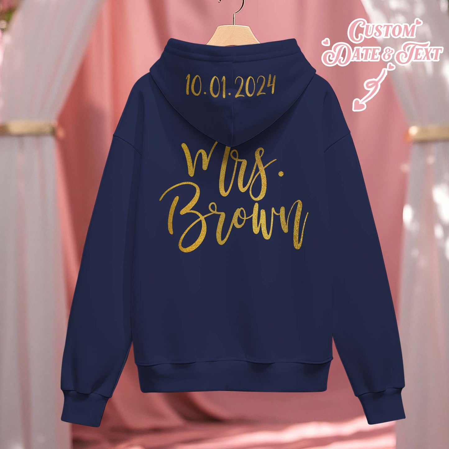 Personalized Mrs Bride Hoodie with Name Zip Up Hoodie Wedding Bridal Shower Gift for Bride