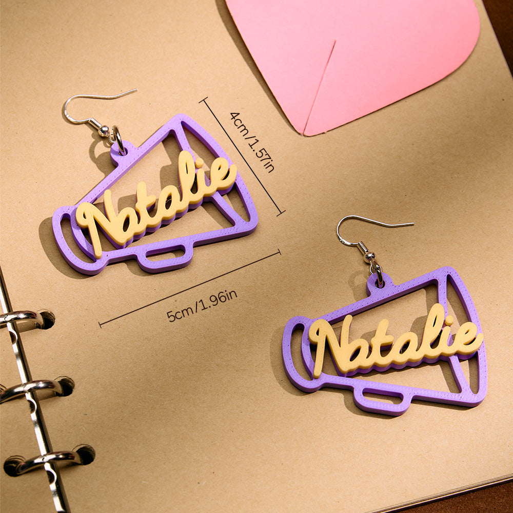 Personalized 3D Printed Earrings Megaphone Earrings with Name Gift for Cheerleading Enthusiasts