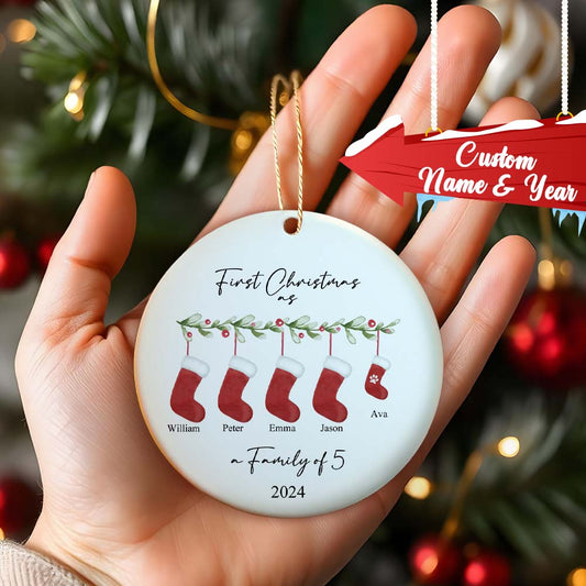 Personalised First Christmas as a Family Ornament with Family Name First Christmas Ornament