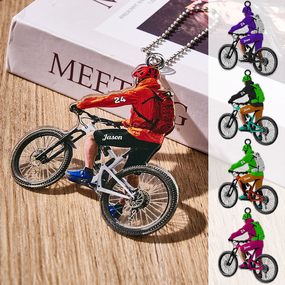 Personalized Mountain Biking Ornament with Name Acrylic Biker Ornament Gift for Cycling Lover