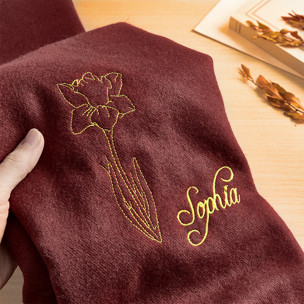 Personalized Birth Month Flower Custom Name Scarf - Unique Christmas Gift