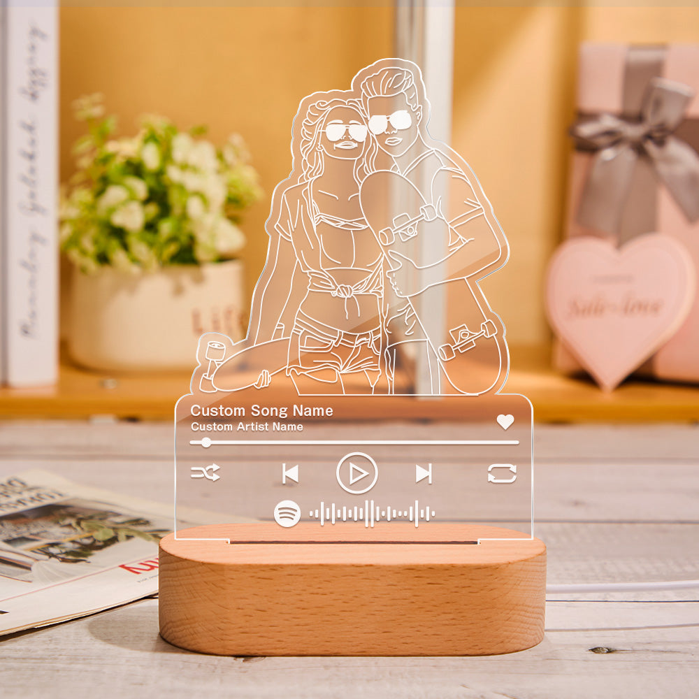 Custom Portrait Night Light Music Line Art Photo Lamp Gift for Lover