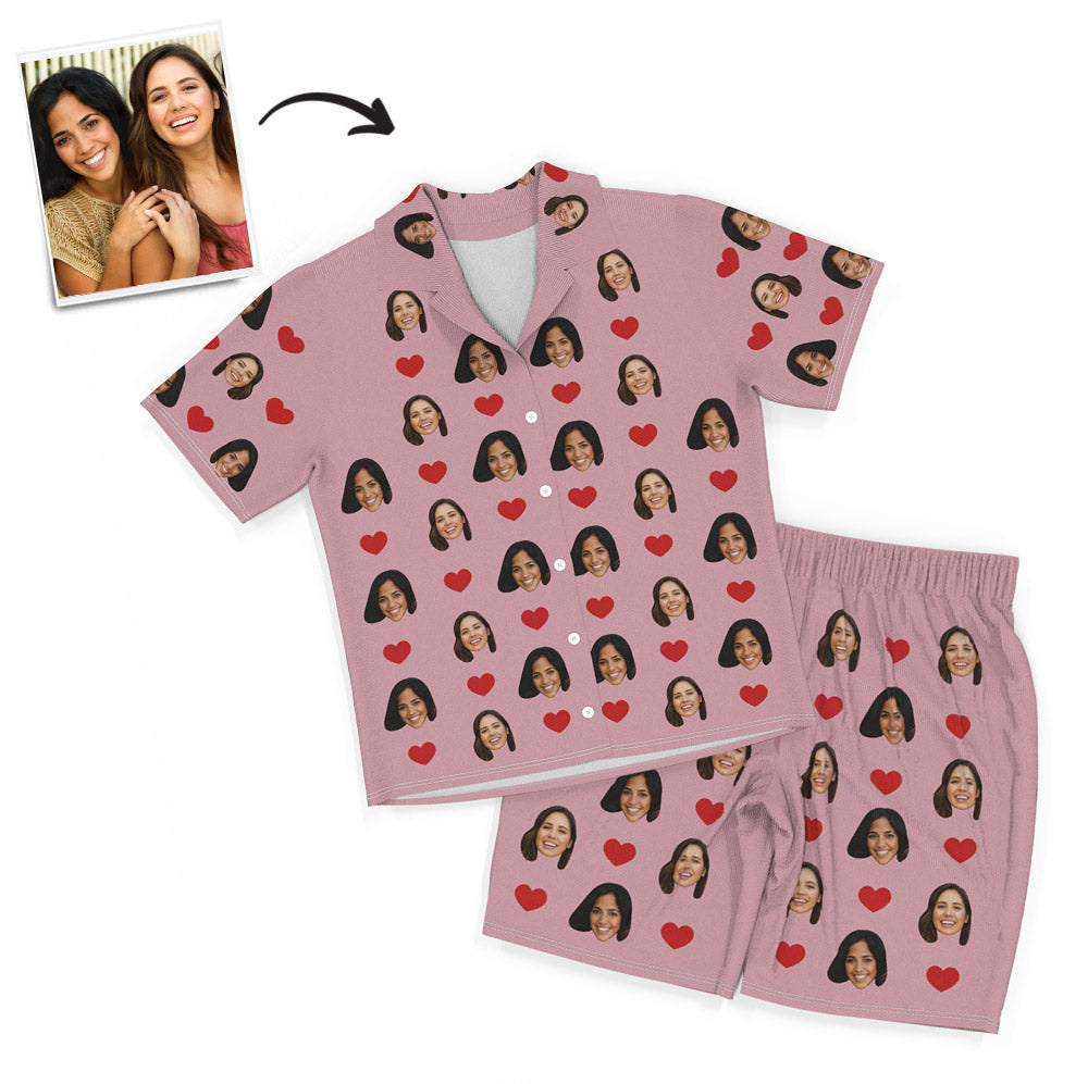 Custom Two Face Pajama Set Heart Short Sleeve Pajamas - 6 Colors