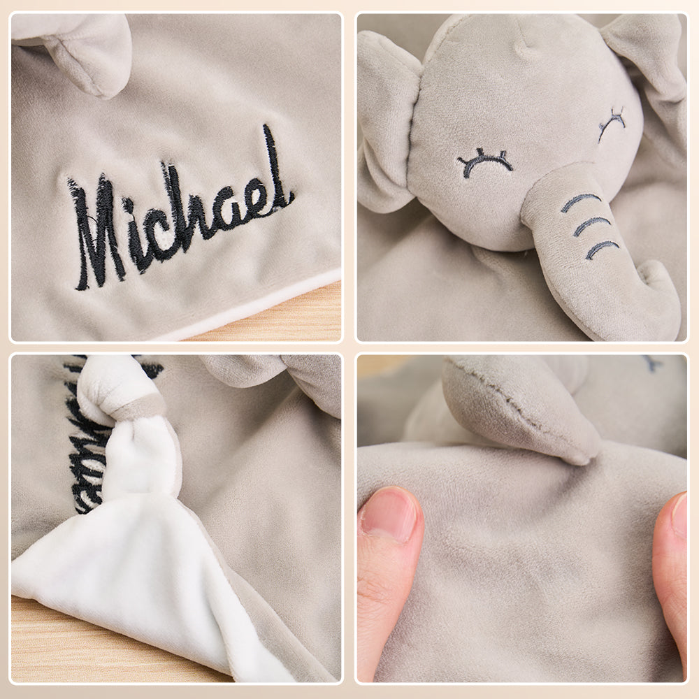 Personalized Soothe Towel Bibs Soft Sleeping Rabbit Elephant with Embroidered Name Gift for Baby