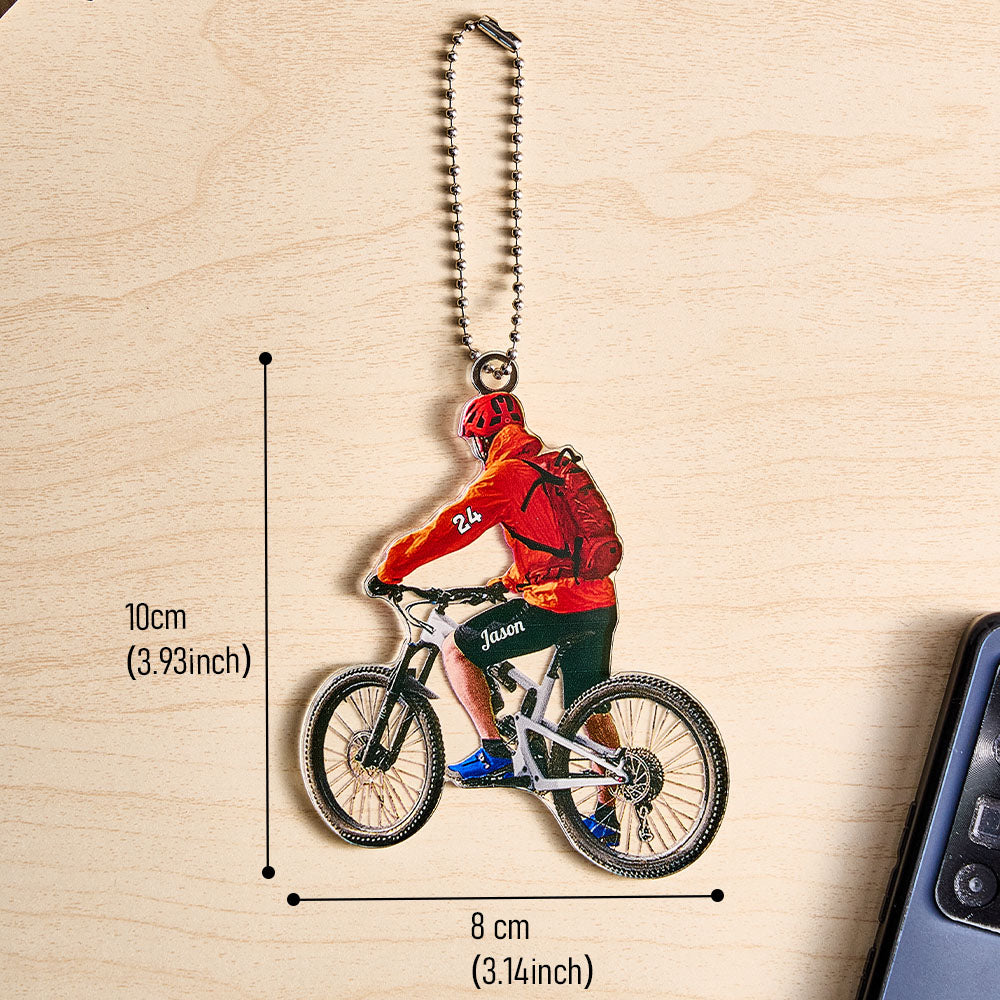 Personalized Mountain Biking Ornament with Name Acrylic Biker Ornament Gift for Cycling Lover