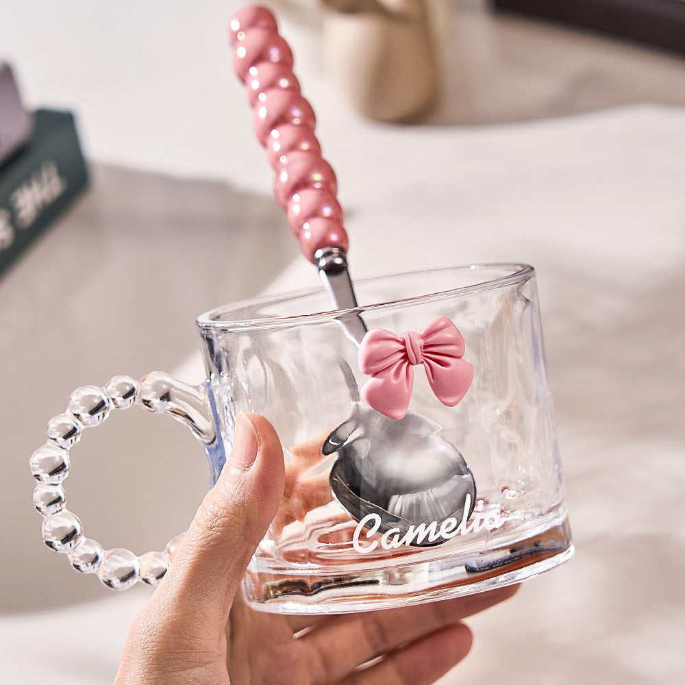 Personalized Coquette Bow Cup with Engraving Name Glass Coffee Cup Gift for Her