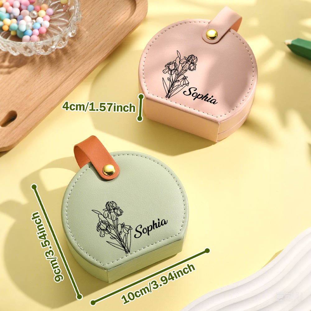 Personalized Birth Flower PU Leather Jewelry Box with Name Jewelry Box Gift for Her