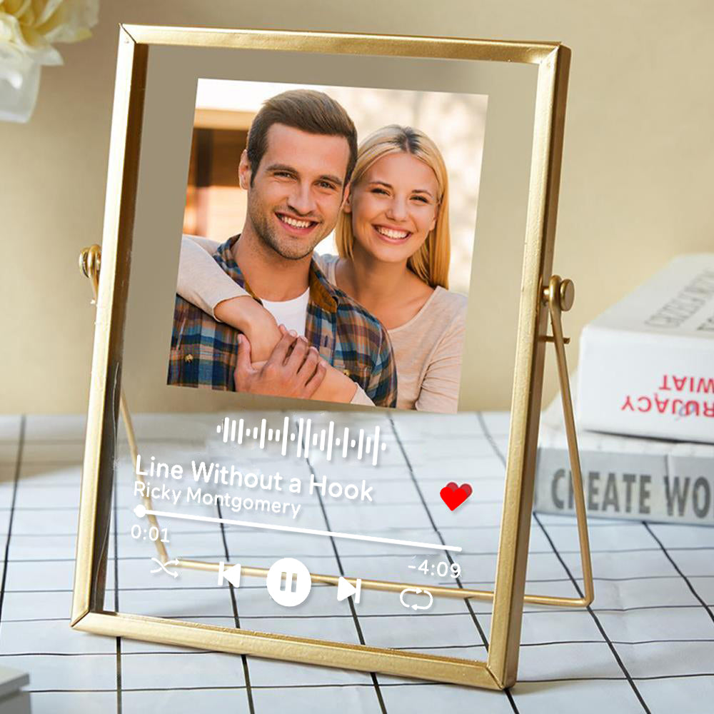 Custom Photo Scannable Code Music Song Plaque With Golden Frame